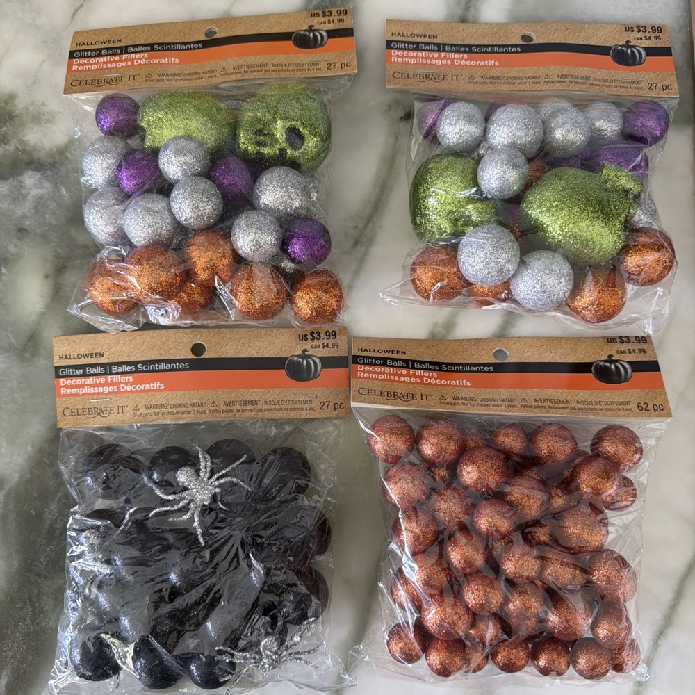 Celebrate It Halloween Glitter Balls Filler Decor Purple 4 Pack - 143 Pieces